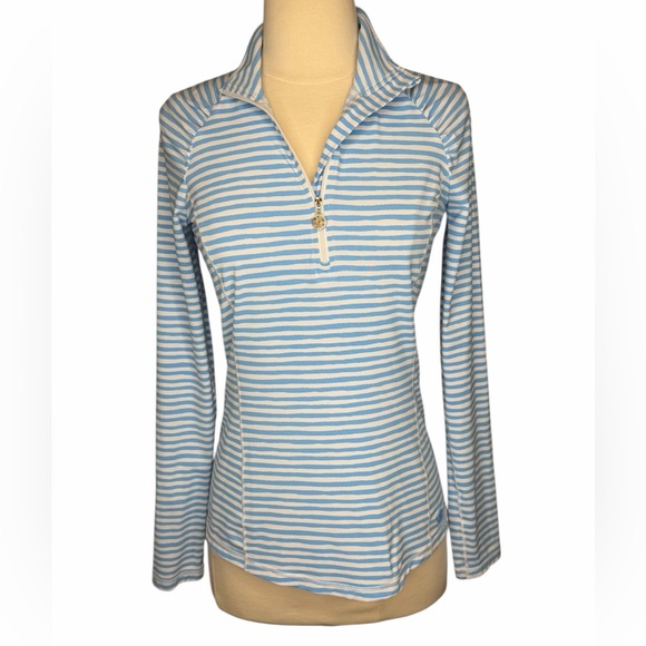 Lilly Pulitzer Luxletic Justine Pullover Blue White Beach Happy Stripe UPF 50 - Picture 5 of 13